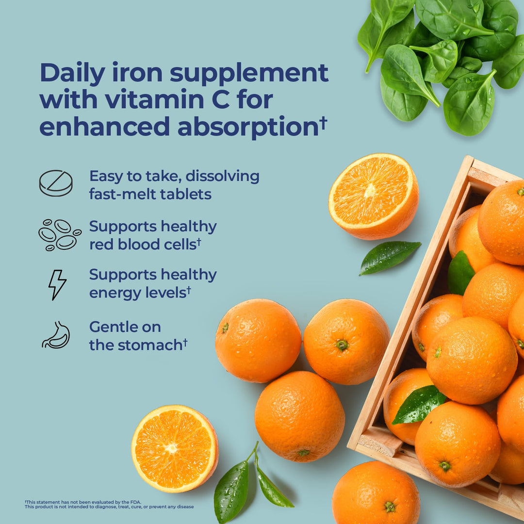 Nature's Lab Iron Plus Vitamin C Fast Melt Tablets - 120 Tablets
