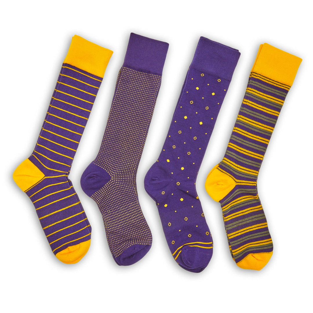 Purple / Gold Dress Socks 4 Pack