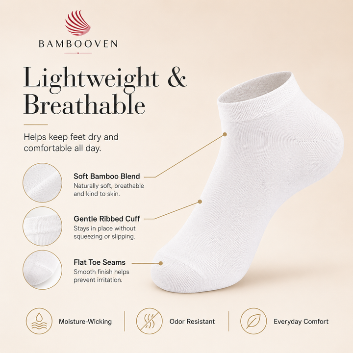 Women’s Bamboo Ankle Socks 6-Pack, White, Blush & Black