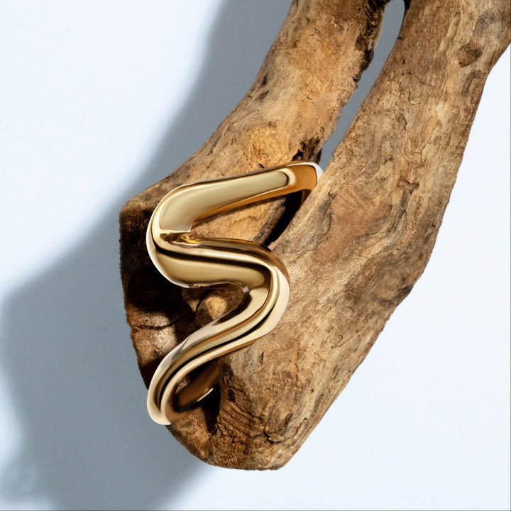 Anastasia Sculptural Wavy Gold Open Cuff Bracelet