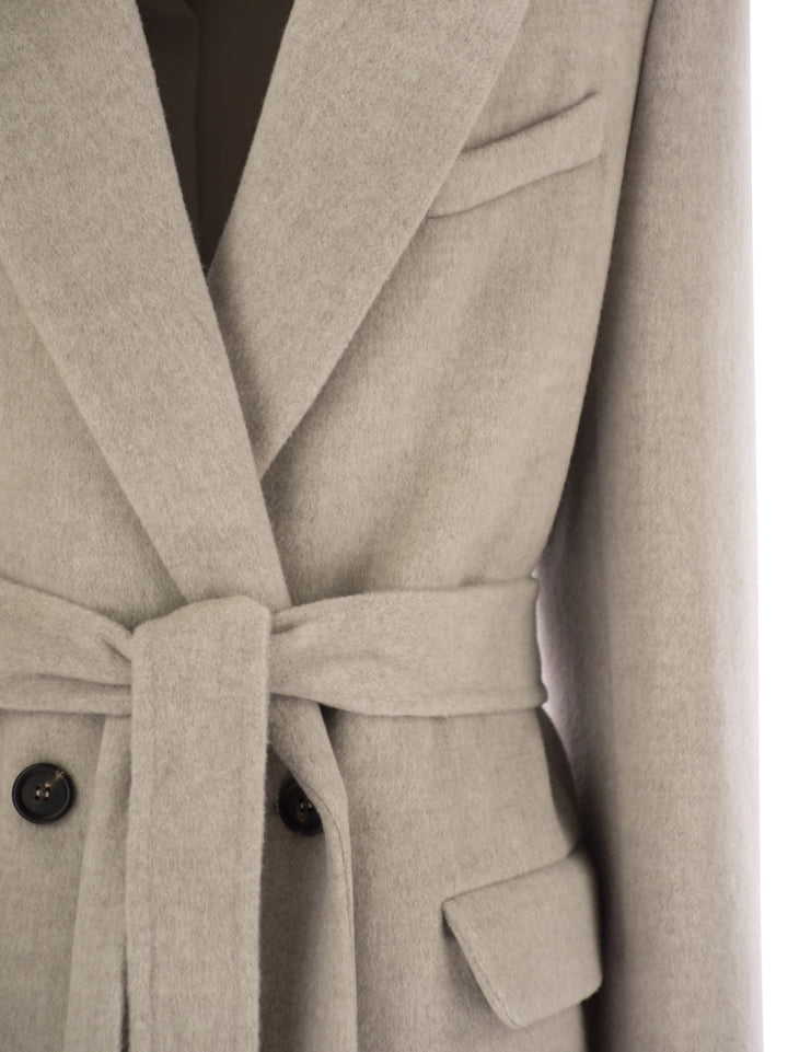 Brunello Cucinelli Women Double-Breasted Coat In Virgin Wool And Cashmere Cloth With Jewellery