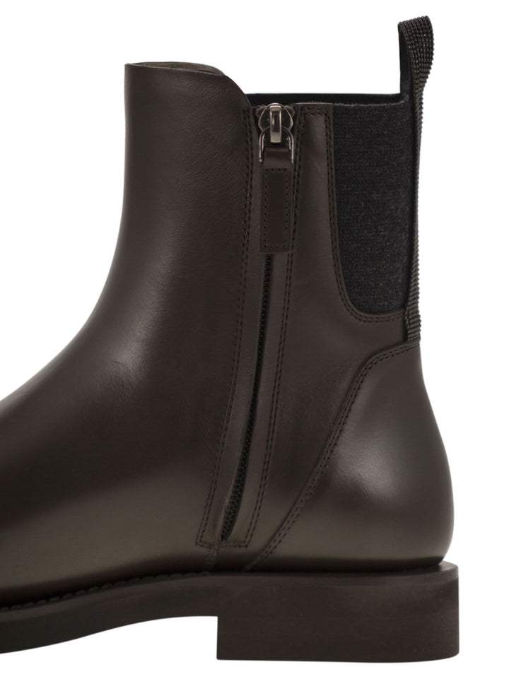 Brunello Cucinelli Women Chelsea Boot In Matt Calfskin With Shiny Detail