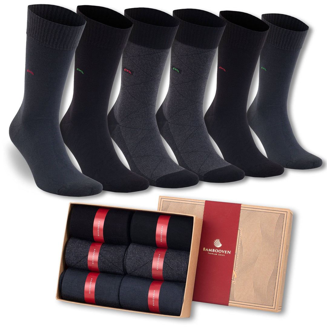 Men’s Bamboo Diabetic Dress Socks 6-Pack, Dark Tones