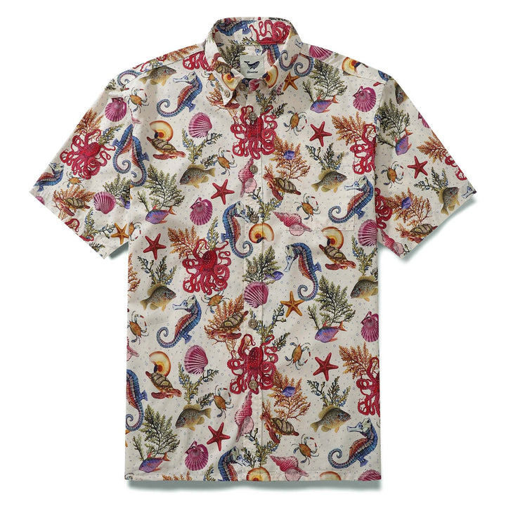Yiume Mens Octopus Hawaiian Shirt 100% Cotton Button-down Marine Life Shirt For Gifting By Amy