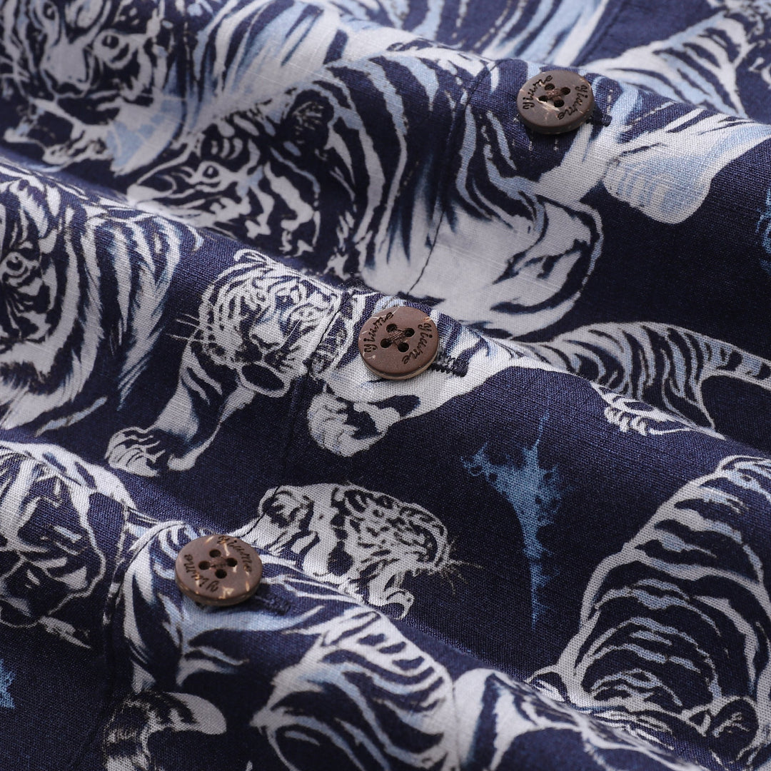 Hawaiian Shirt For Men Tiger King Contest Print Shirt Camp Collar 100% Cotton By Sherry