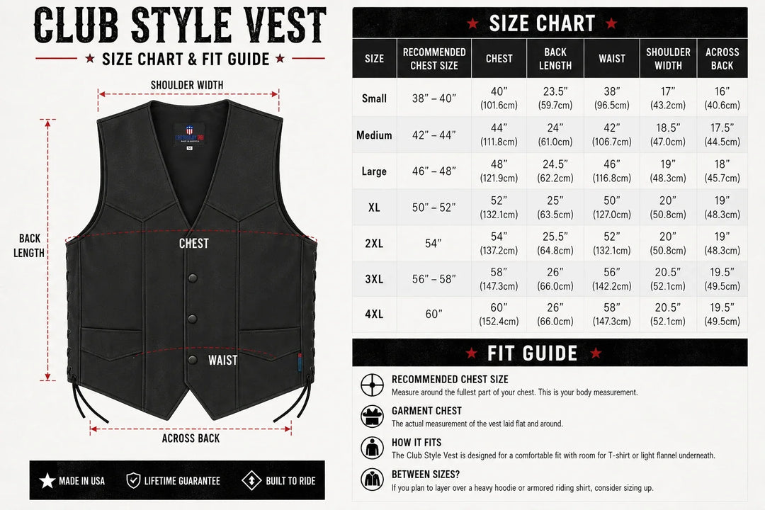 Legendary Men's Leather Club Motorcycle Vest