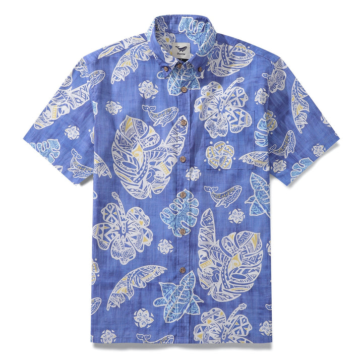 Men's Hawaiian Shirt Native Hawaiian Plants Cotton Button-down Short Sleeve Aloha Shirt By Sun