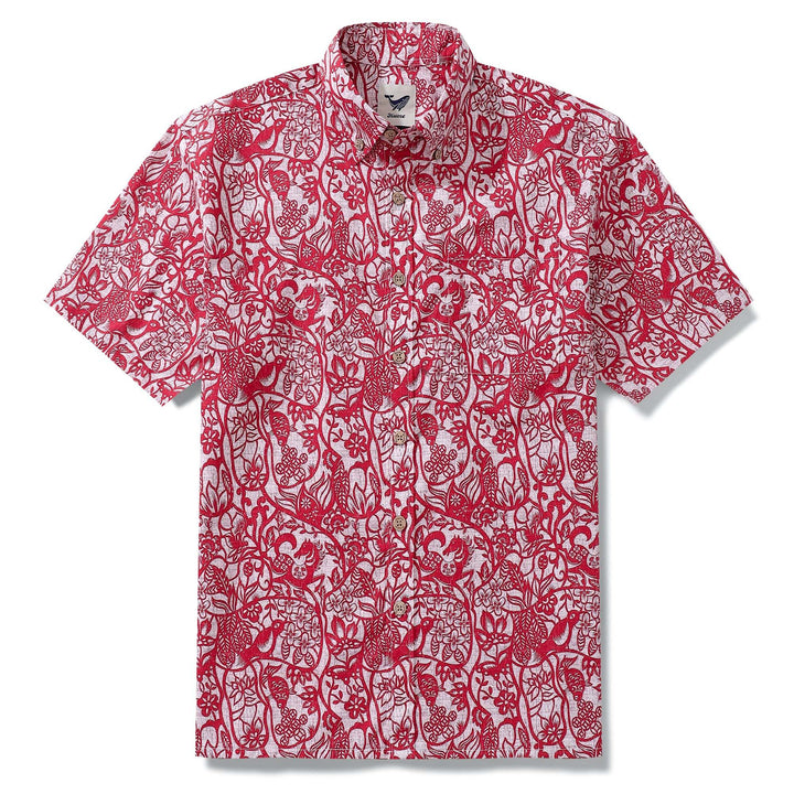 Hawaiian Shirt For Men Paper-Cut Painting Button-down Shirt Short Sleeve 100% Cotton Shirt By Yakima