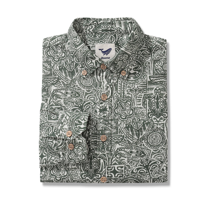 Long Sleeve Hawaiian Shirt For Men Guardian Totem Cotton Button-down Aloha Shirt By Sun