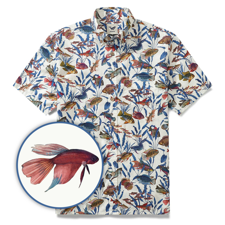 Men's Fish Shirt Button Down Tropical Hawaiian Shirts For Men Short Sleeve Aloha Shirt Nature Collector By Amy