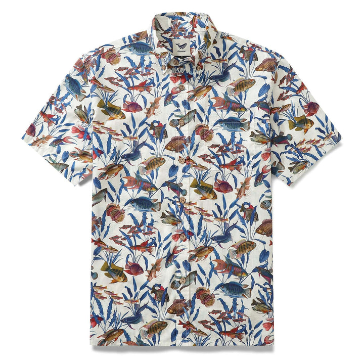 Men's Fish Shirt Button Down Tropical Hawaiian Shirts For Men Short Sleeve Aloha Shirt Nature Collector By Amy
