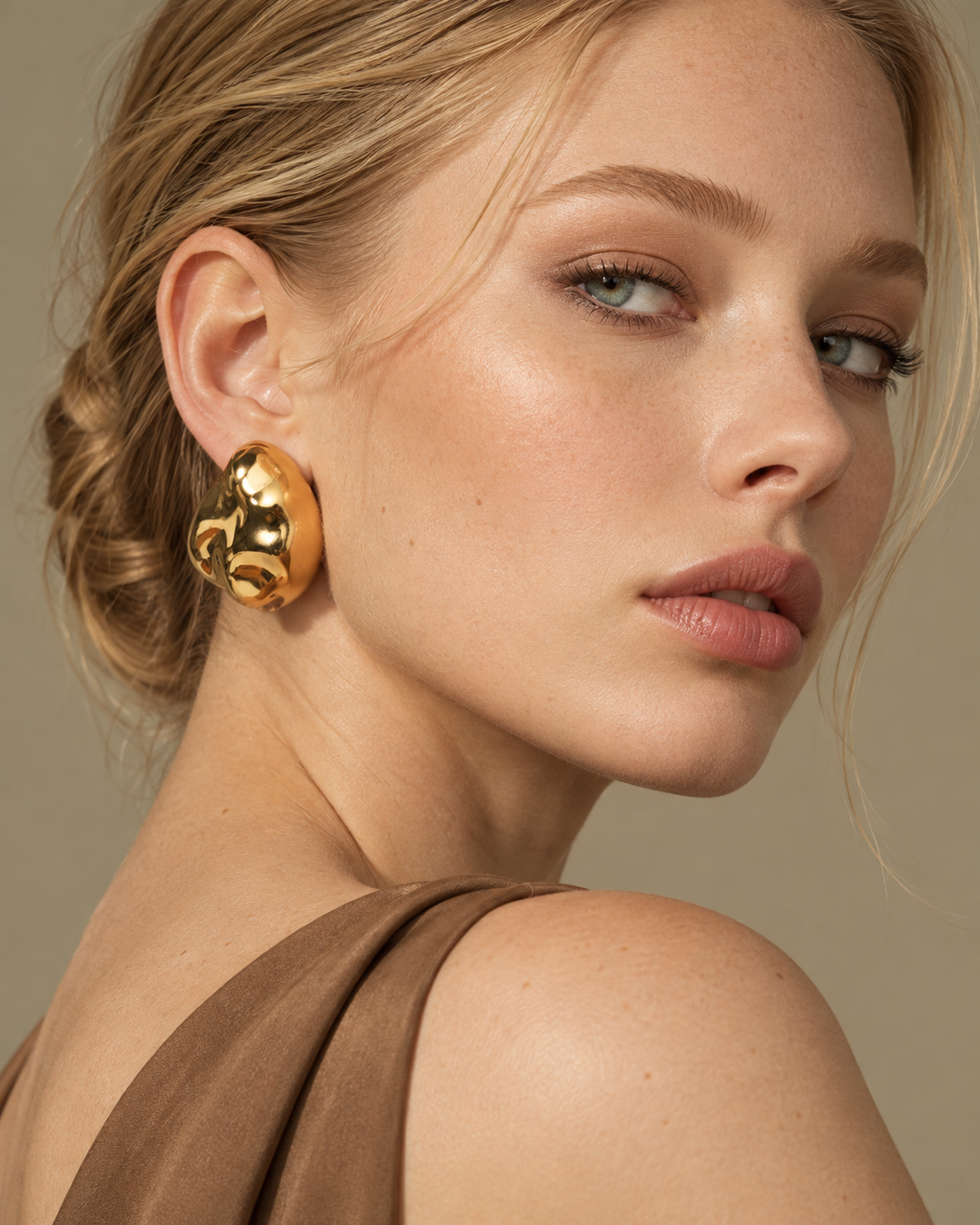 Giselle Organic Pebble Gold Statement Earrings
