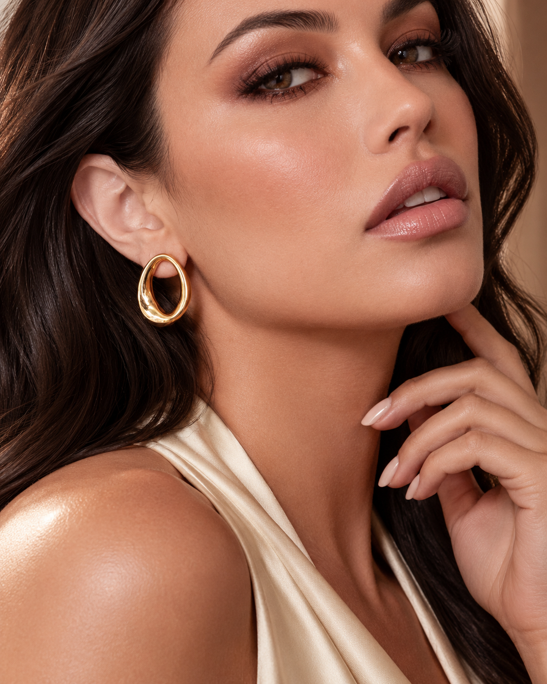 Kate Sculptural Open Oval Gold Statement Earrings
