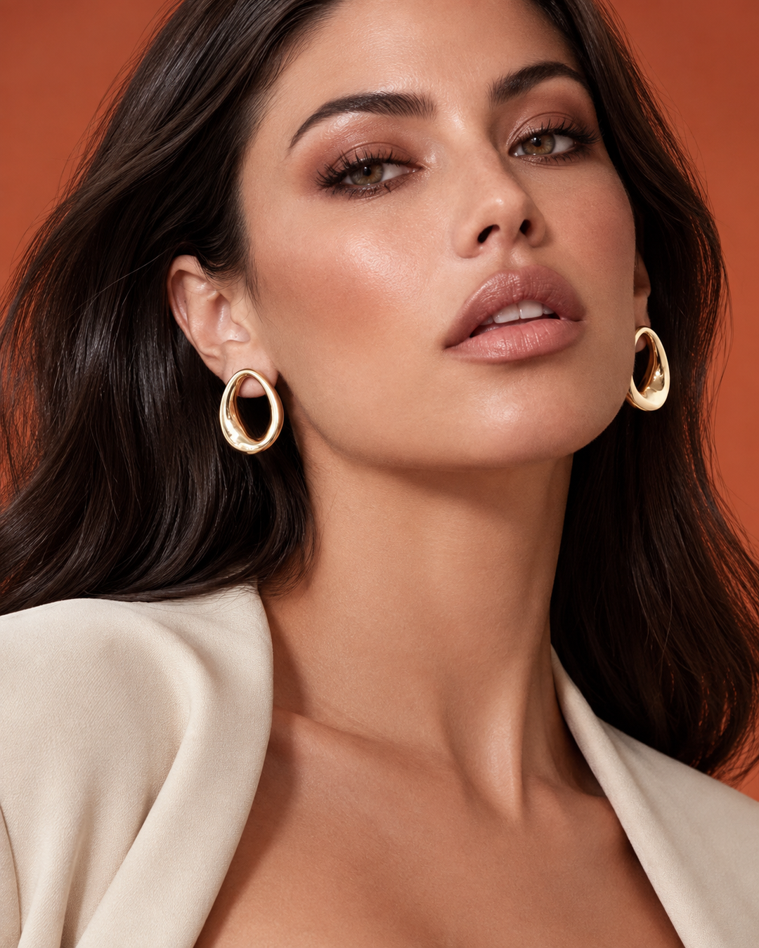 Kate Sculptural Open Oval Gold Statement Earrings