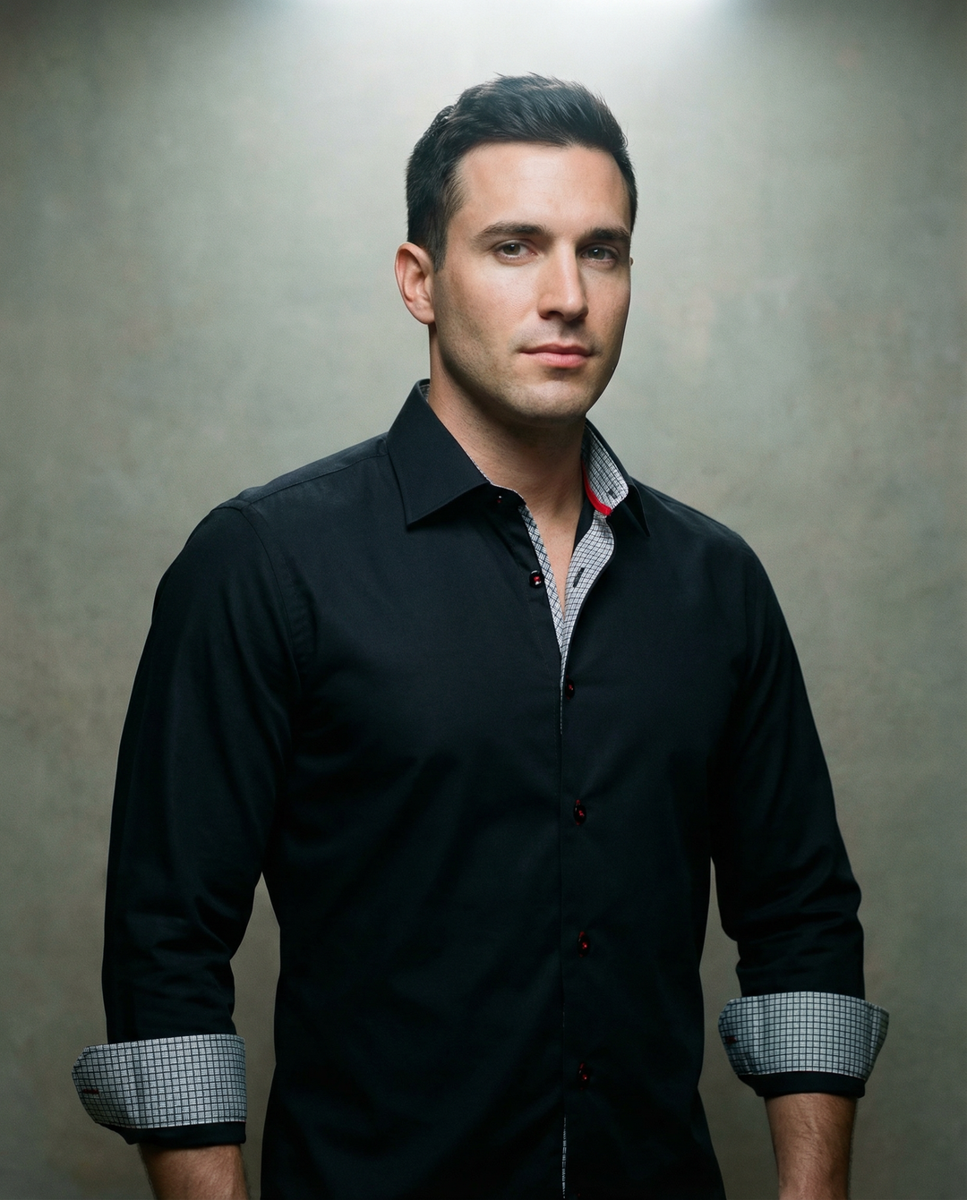 Donny// Cotton Knit-Stretch Button-Up Shirt With Contrast Details // Black // Tailored Fit (Fitted)