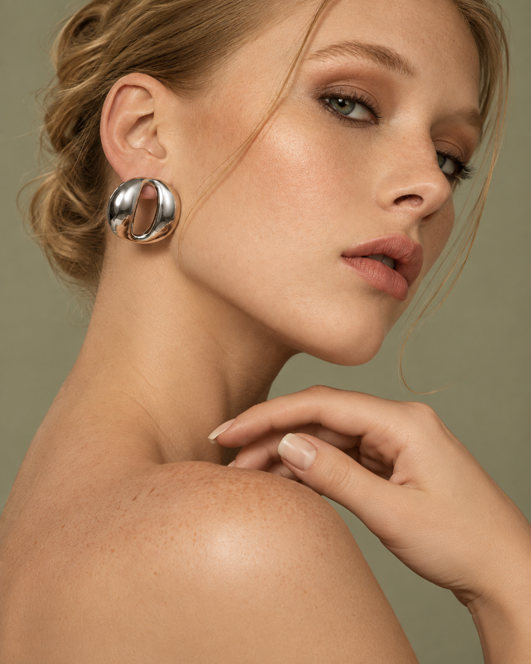 Olivia Sculptural Oval Opened Gold Statement Earrings