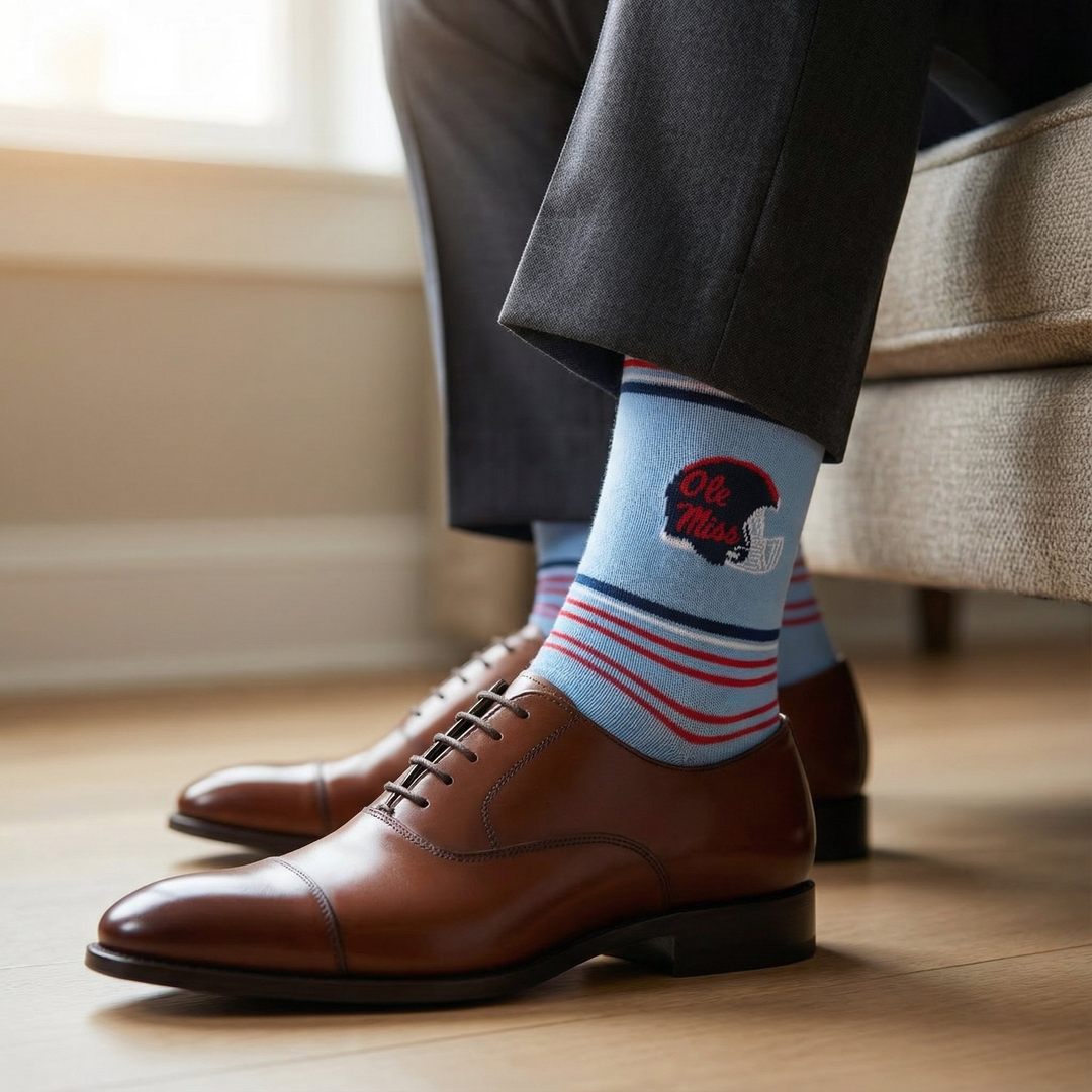 Powder Ole Miss Helmet Dress Socks