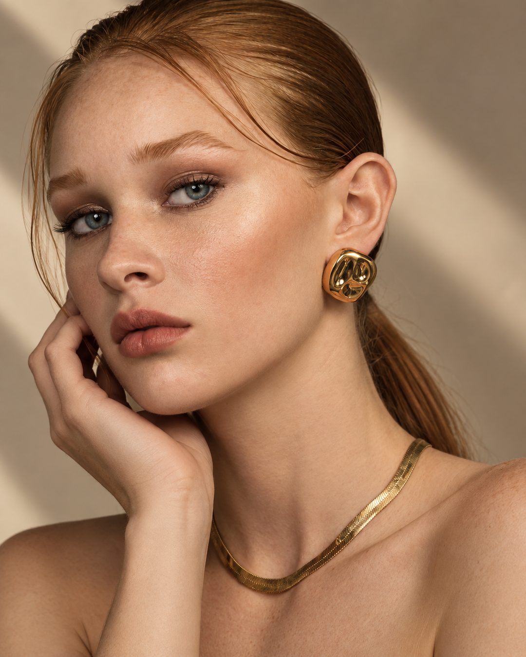 Sara Organic Square Gold Statement Earrings